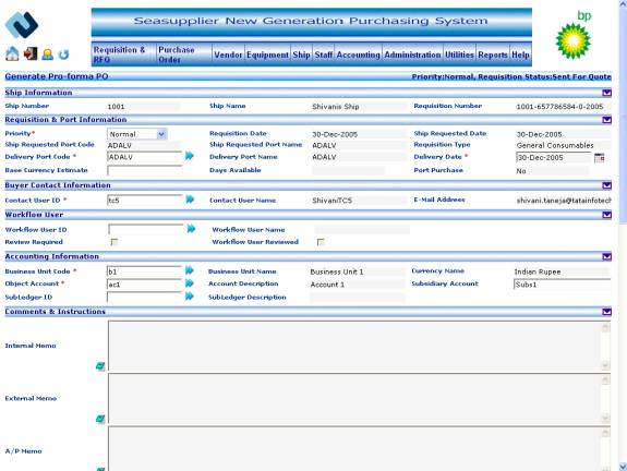 PO –Generate Pro-forma PO screen